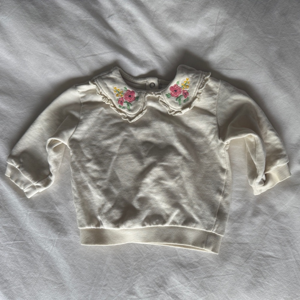 Baby / Toddler Shirt with Floral Embroidery - Cream